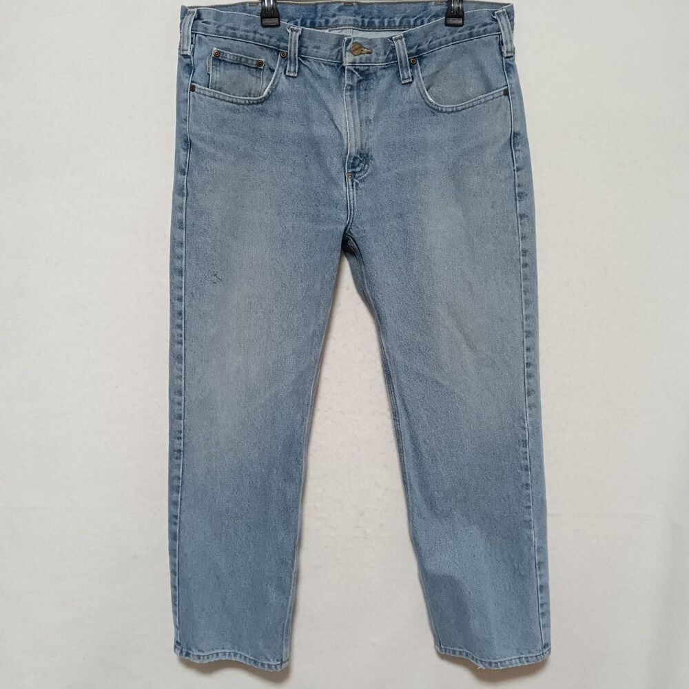 Carhartt Jeans Mens 38x30 Light Wash Blue Denim Straight Leg Workwear Pants